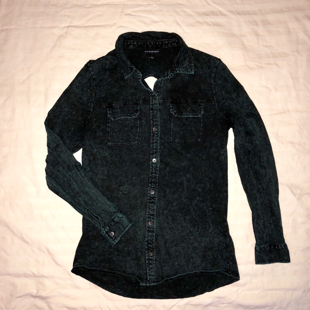 Rock & Republic Washed Teal Button Up Size Medium